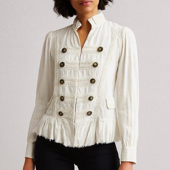 Free People Jackets & Blazers - Free People Size S Ariana Lace Trim Linen Blend Jacket White Soft Raw Hem Boho